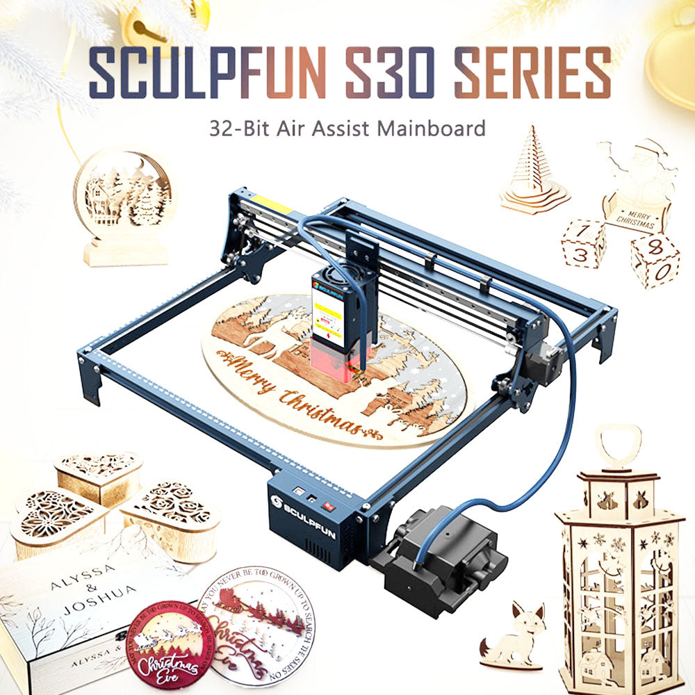 SCULPFUN S30 5W Laser Engraver Cutter, Automatic Air-assist, 0.06*0.06mm Laser Focus, Replaceable Lens, 32-bit Motherboard, Engraving Size 410*400mm, Expandable to 935*905mm