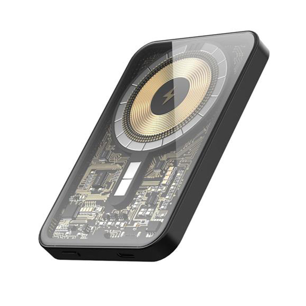 HINOVO MB1-5000xb Wireless Portable Charger, 5000mAh Magnetic Wireless Power Bank, PD 20W Fast Charging, Cyberpunk Style - Mirror Black
