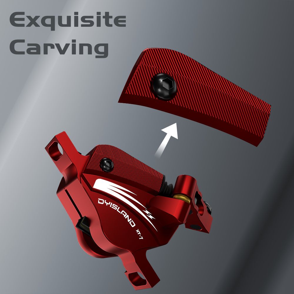 DYISLAND XT-7 Hydraulic Disc Brakes Calipers, Cable Actuated Front & Rear Brake for MTB / Road Bike / Electric Bike - Red