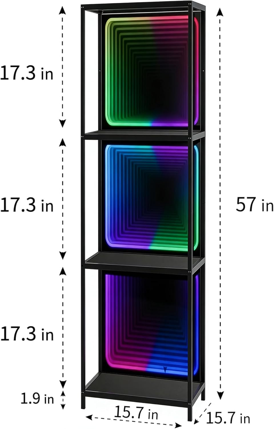 3 Tier Storage Cabinet with LED Infinity Mirror Light, RGBW Display Cabinet with Adjustable Color Temp for Bedroom Office Gaming Room Decor,Action Figures, Collectibles, Black