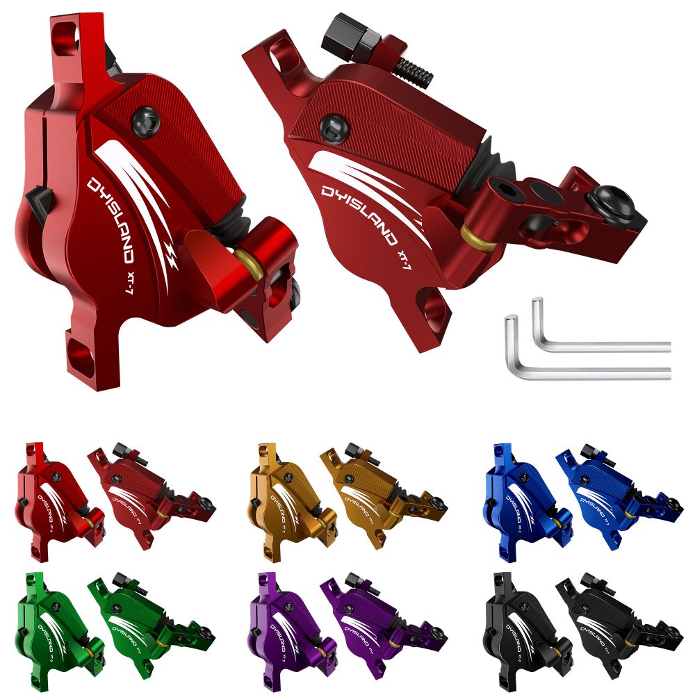 DYISLAND XT-7 Hydraulic Disc Brakes Calipers, Cable Actuated Front & Rear Brake for MTB / Road Bike / Electric Bike - Red