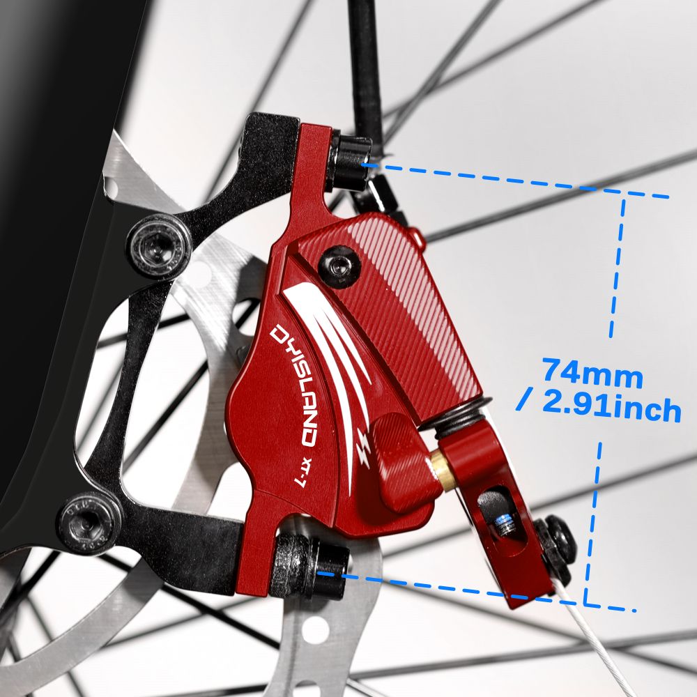 DYISLAND XT-7 Hydraulic Disc Brakes Calipers, Cable Actuated Front & Rear Brake for MTB / Road Bike / Electric Bike - Red
