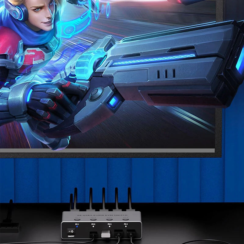 SAAORJJE 8K KVM Switch 4 In 1 Out 8K/4K HD2.1 KVM Switch USB 3.0 High Speed Transmission KVM Switcher