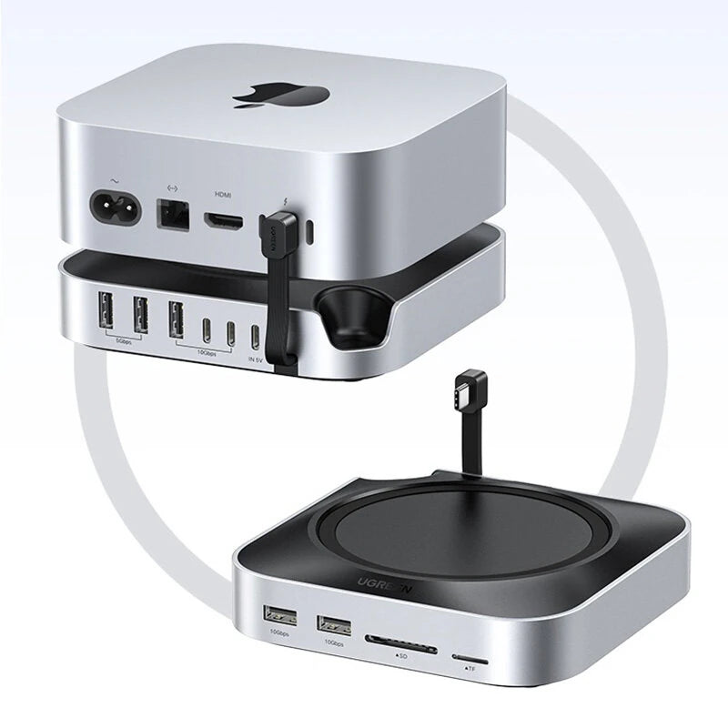 UGREEN CM841-65847 for Mac Mini 11-in-1 Docking Station with M.2 NVMe SSD Slot 10Gbps USB-A Hub 3.5MM SD TF Card Reader Expansion Hub