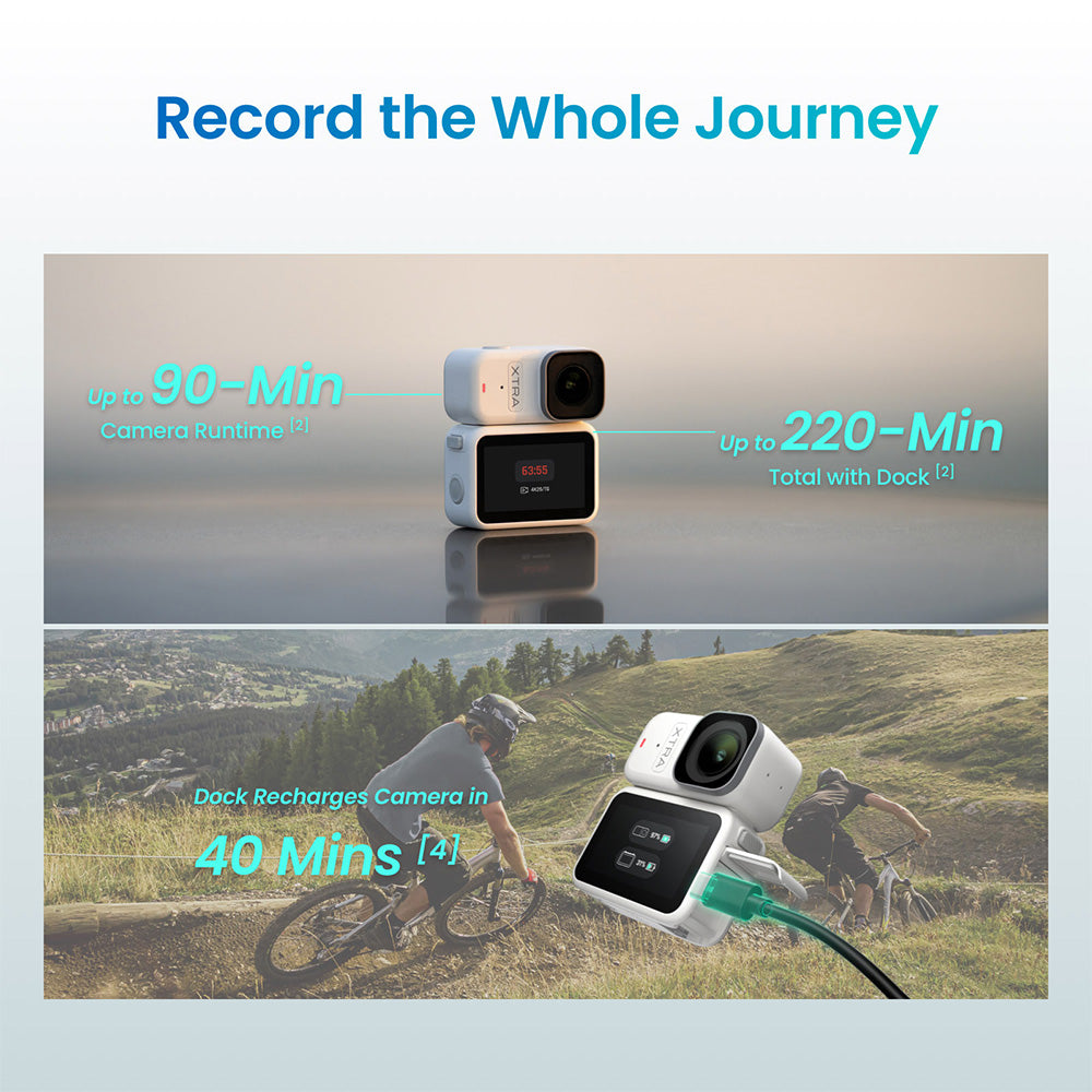 Xtra Atto Wearable POV Action Camera, 4K/60fps, 1/1.3" CMOS Sensor, 54g Ultra-Compact Mini Vlog Camera, 220 Min Battery with Vision Dock, 600MB/s Fast Transfer, 10m Waterproof, Hands-Free Recording