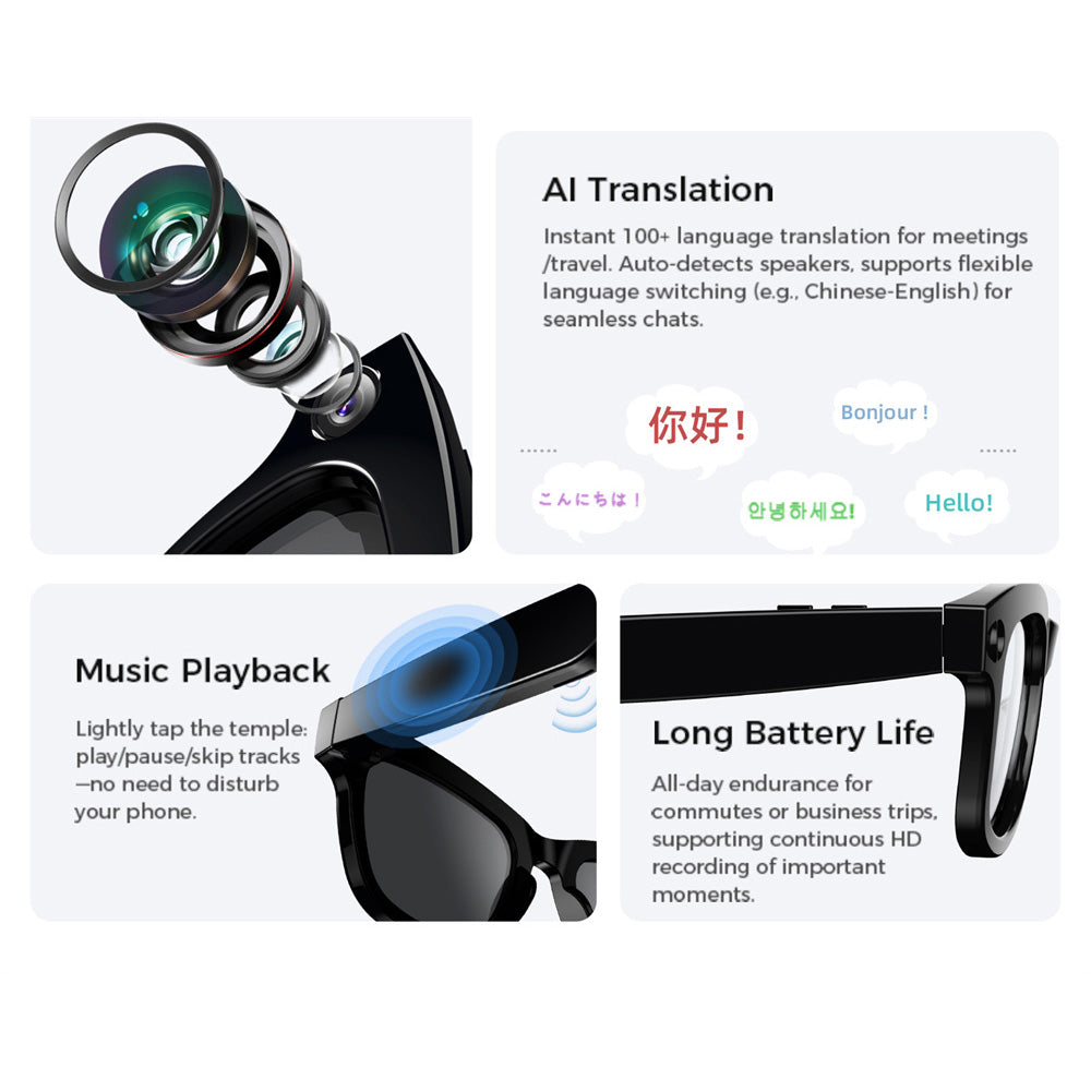 LOKMAT AI Smart Glasses, 8MP Camera, Al Translation, Music Playback