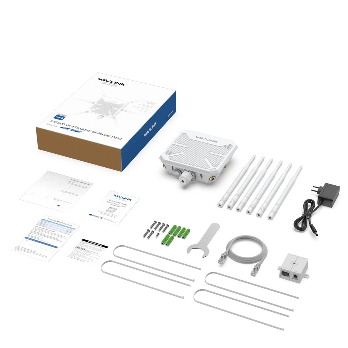 WAVLINK AX3000 WiFi6 Outdoor Router High Power Long Range Access Point Dual Band 2.4G+5G WiFi Mesh Extender Booster with PoE IP67 Weatherproof Wi-Fi Repeater with 6 Antennas