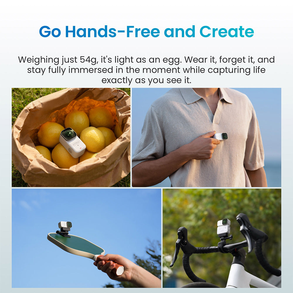 Xtra Atto Wearable POV Action Camera, 4K/60fps, 1/1.3" CMOS Sensor, 54g Ultra-Compact Mini Vlog Camera, 220 Min Battery with Vision Dock, 600MB/s Fast Transfer, 10m Waterproof, Hands-Free Recording