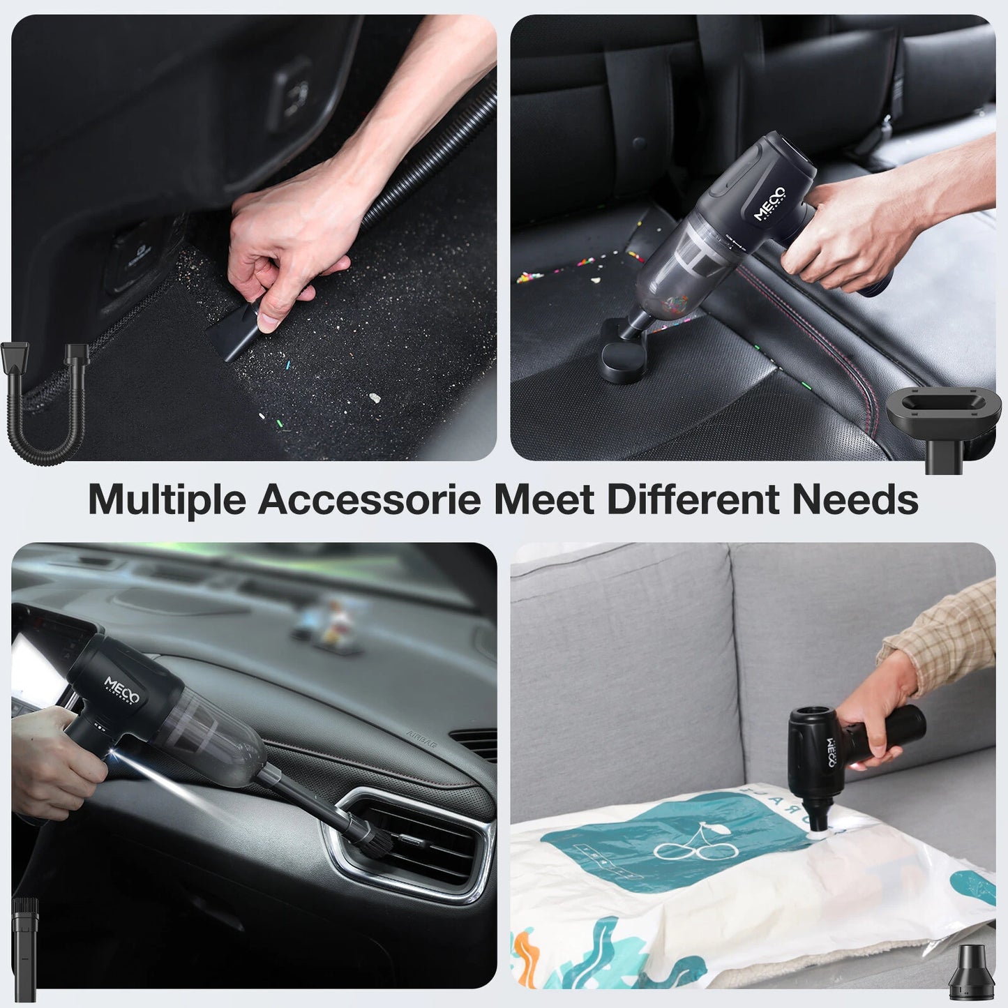 MECO ELEVERDE 4-in-1 Wireless Air Duster & Vacuum Cleaner | 6000mAh Long Battery & Type-C Fast Charging | 3-Gear Adjustable Power (Max 16KPa Suction) | for Computer, Car, Pet Hair Cleaning | with LED Light & Power Display