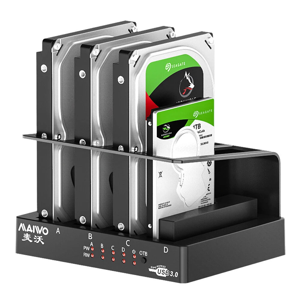 MAIWO USB 3.0 External Hard Drive for PC 4 Bay 2.5 inch 3.5 inch Enclosure Multi-Bay HDD SDD Docking Station Hard Drive Case