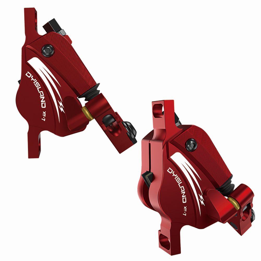 DYISLAND XT-7 Hydraulic Disc Brakes Calipers, Cable Actuated Front & Rear Brake for MTB / Road Bike / Electric Bike - Red