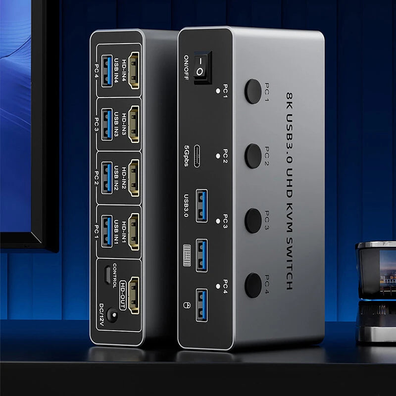 SAAORJJE 8K KVM Switch 4 In 1 Out 8K/4K HD2.1 KVM Switch USB 3.0 High Speed Transmission KVM Switcher