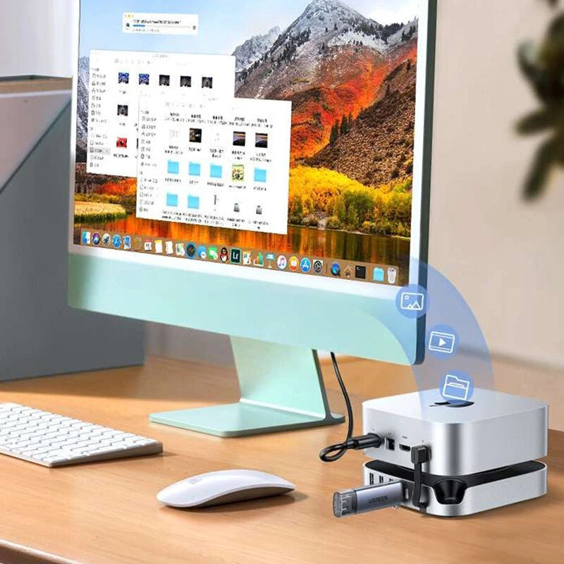 UGREEN CM841-65847 for Mac Mini 11-in-1 Docking Station with M.2 NVMe SSD Slot 10Gbps USB-A Hub 3.5MM SD TF Card Reader Expansion Hub
