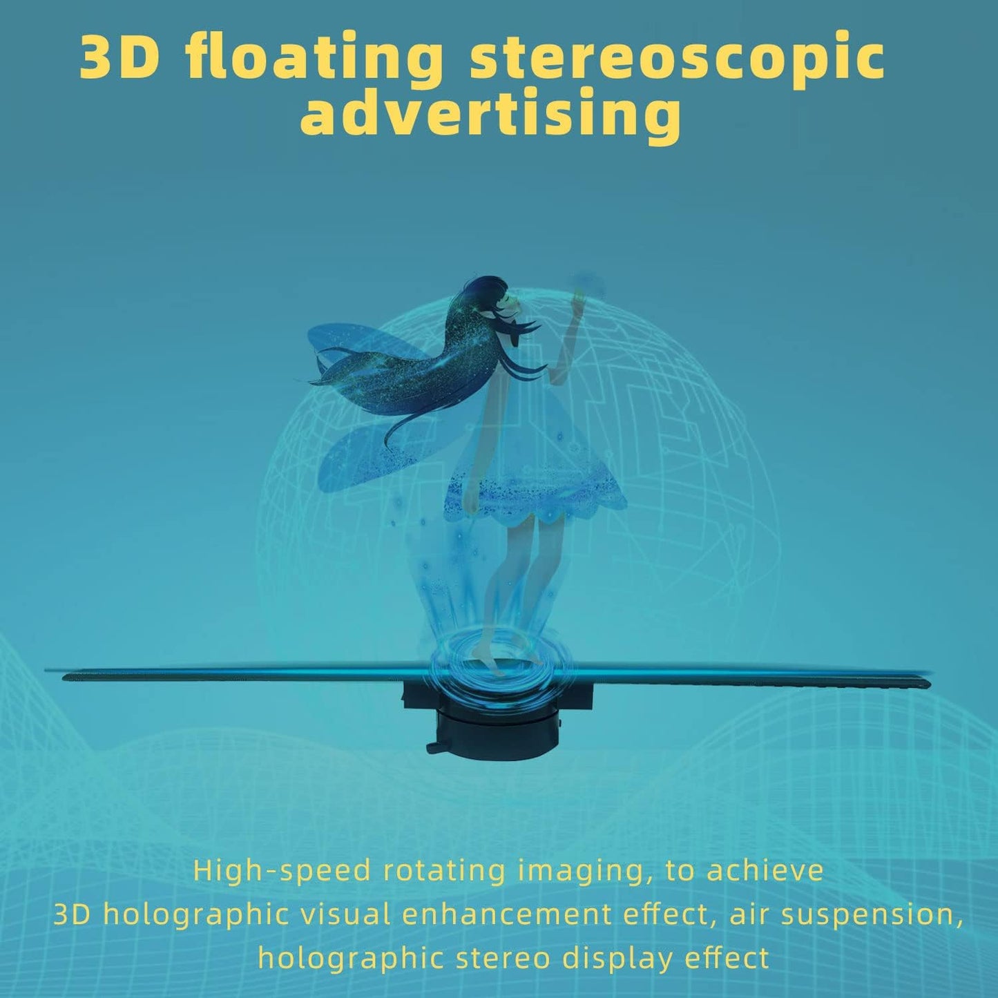 16.5In 3D Holographic Projector Advertising Display with 234 LED Light Beads Holographic Video Projector for Business Store Signs, Bar, Casino, Party, Christmas