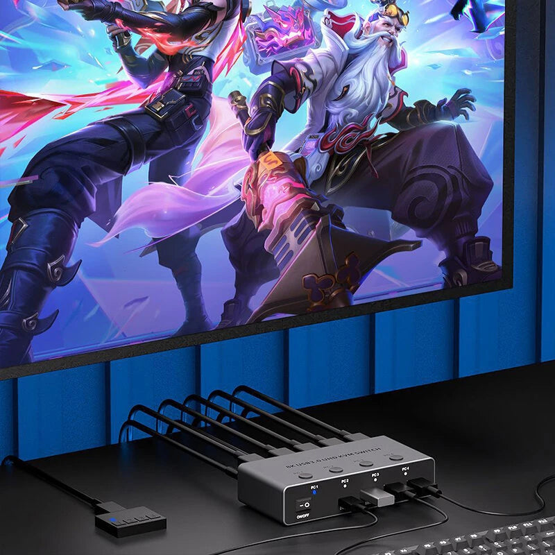 SAAORJJE 8K KVM Switch 4 In 1 Out 8K/4K HD2.1 KVM Switch USB 3.0 High Speed Transmission KVM Switcher